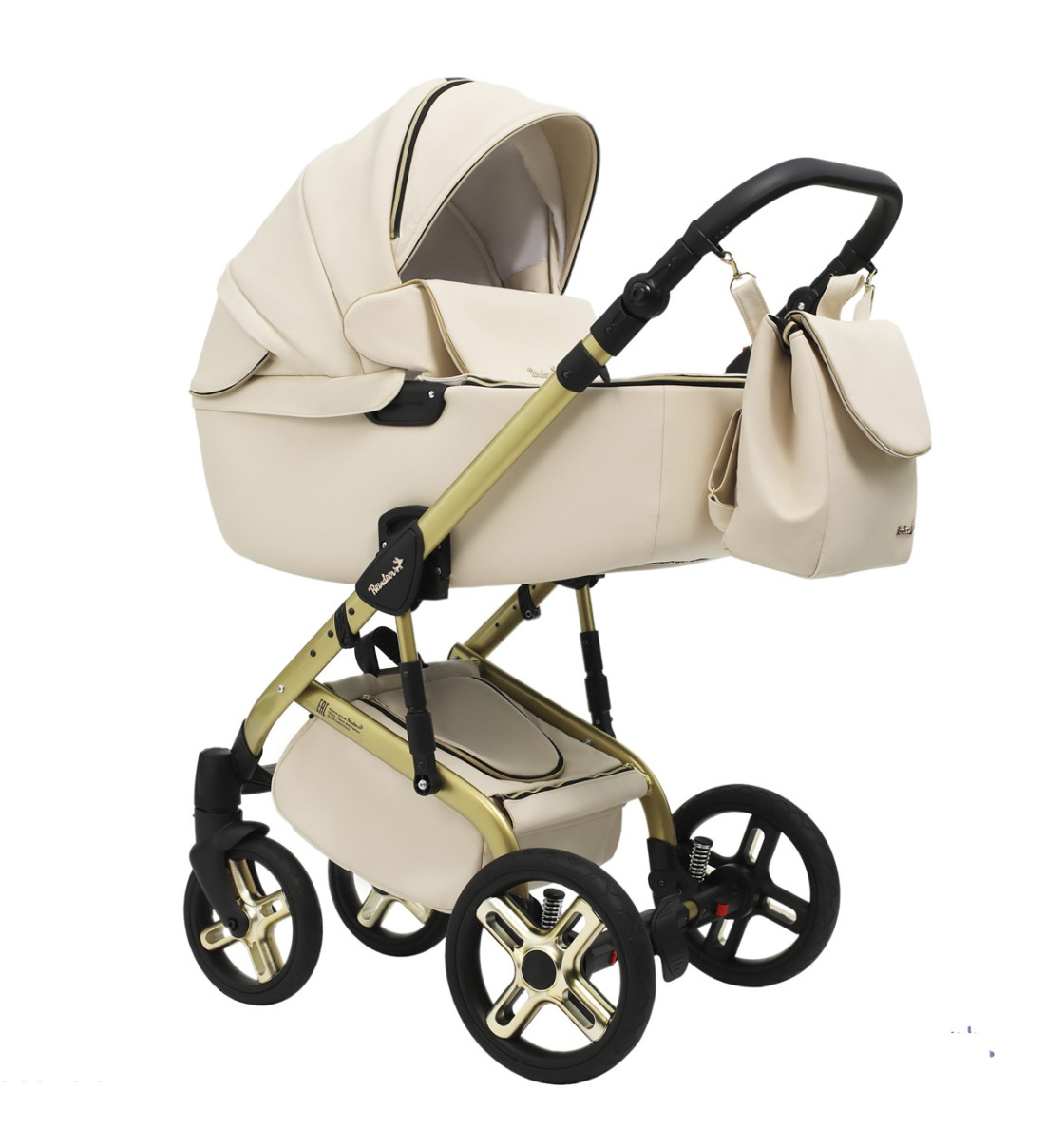 Carrozzina STILO con struttura in similpelle oro - passeggino in pelle - Passeggino in pelle