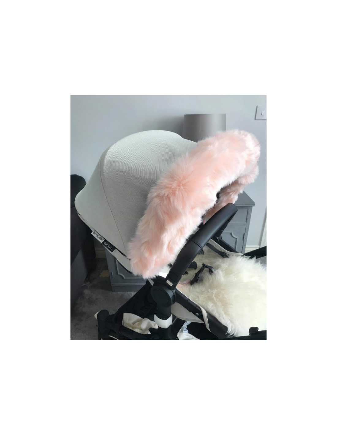 Pelo capota carro de bebé rosa  con pompones - Pelos para carritos