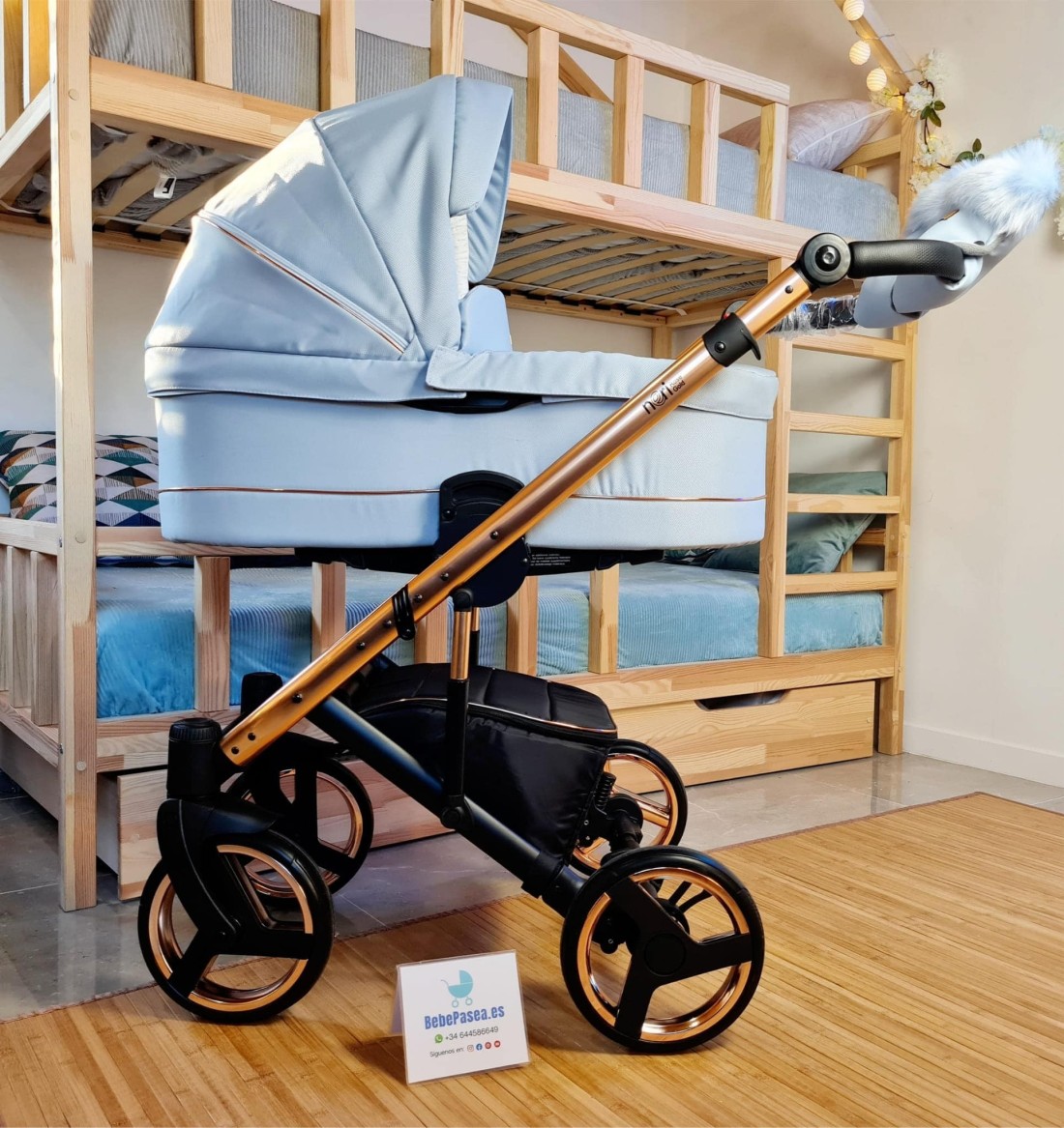 Carrito de Bebé  NERI Rose GOLD - Detalles Dorados - Colores Suaves