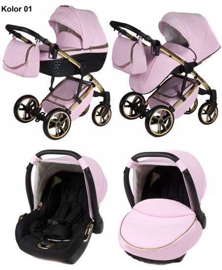 YUKON GOLD - Carro De Bebé Con Detalles ORO , Polipiel y diamantes