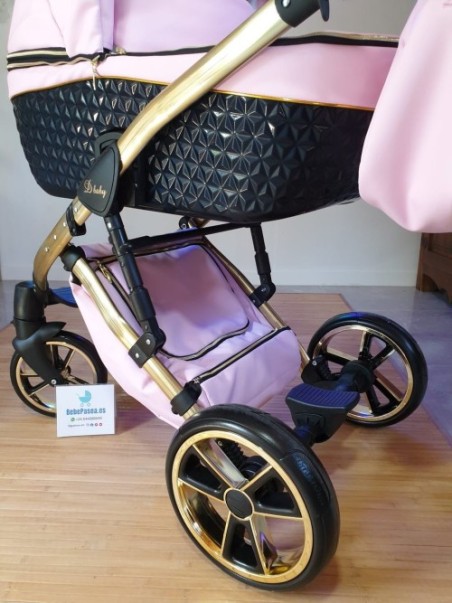 YUKON GOLD - Carro De Bebé Con Detalles ORO , Polipiel y diamantes