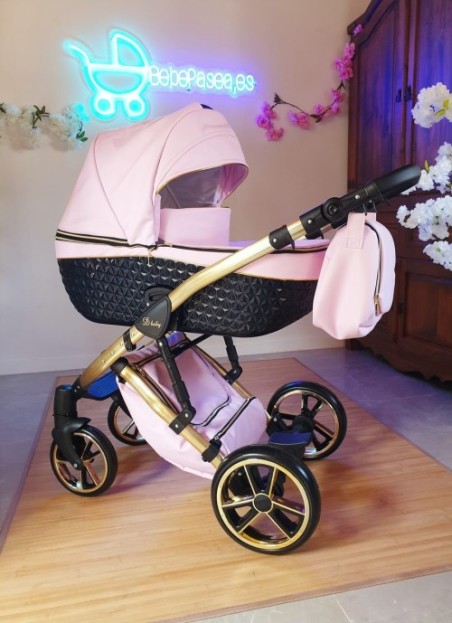 YUKON GOLD - Carro De Bebé Con Detalles ORO , Polipiel y diamantes