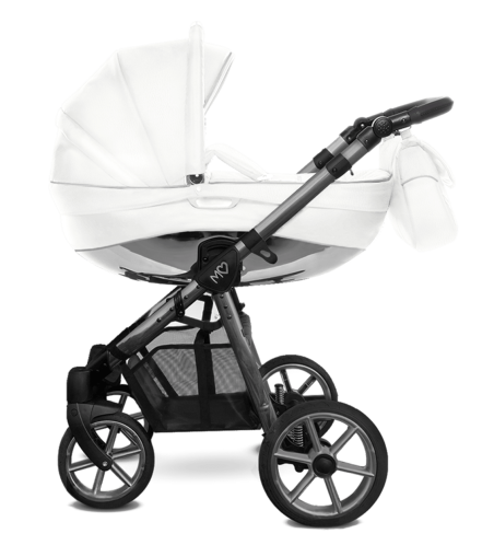 Carrito Mommy Glossy blanco de ORO y PLATA  , en CUERO ( polipiel)