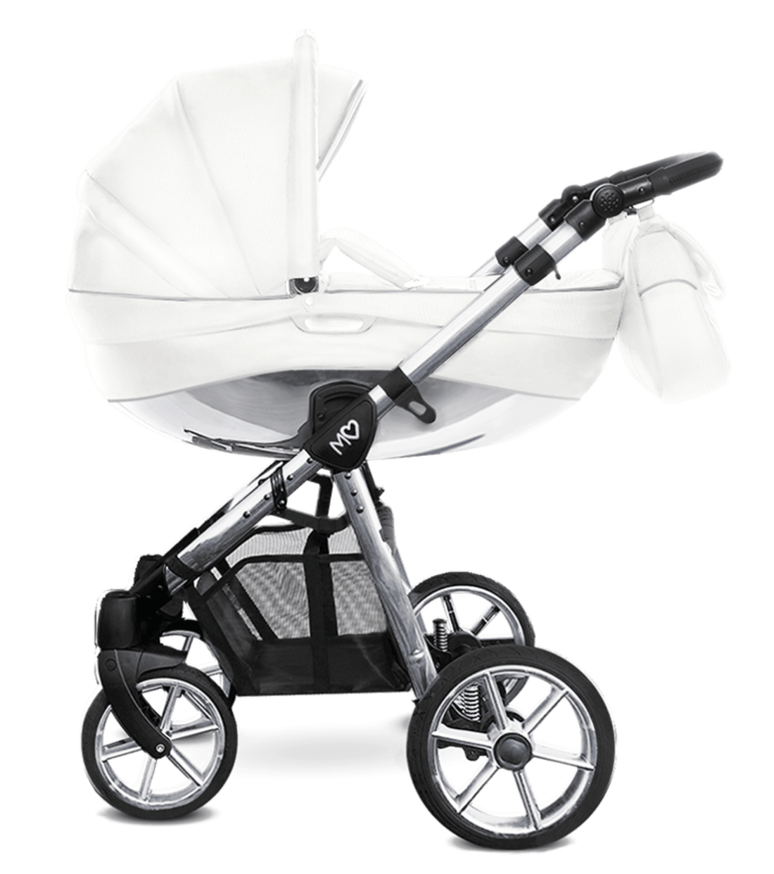 Carrito Mommy Glossy blanco de ORO y PLATA  , en CUERO ( polipiel)