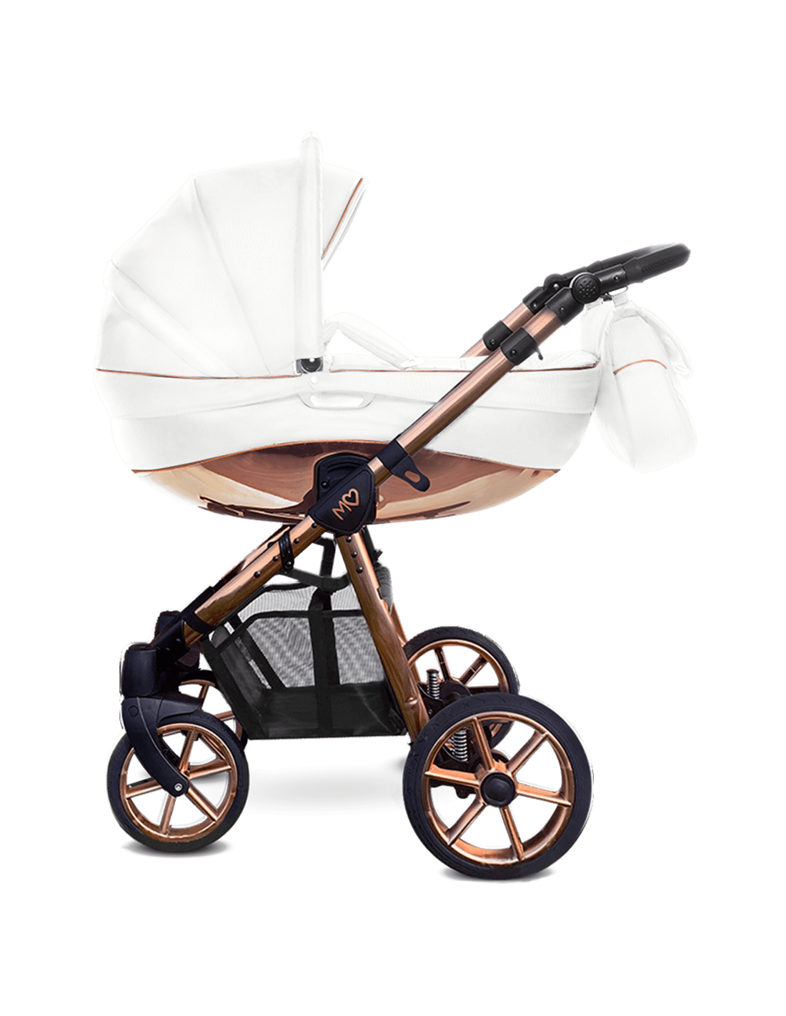 Carrito Mommy Glossy blanco de ORO y PLATA  , en CUERO ( polipiel)