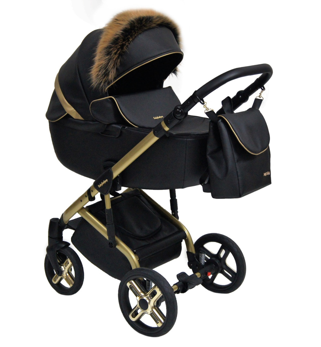 Carrozzina STILO con struttura in similpelle oro - passeggino in pelle - Passeggino in pelle