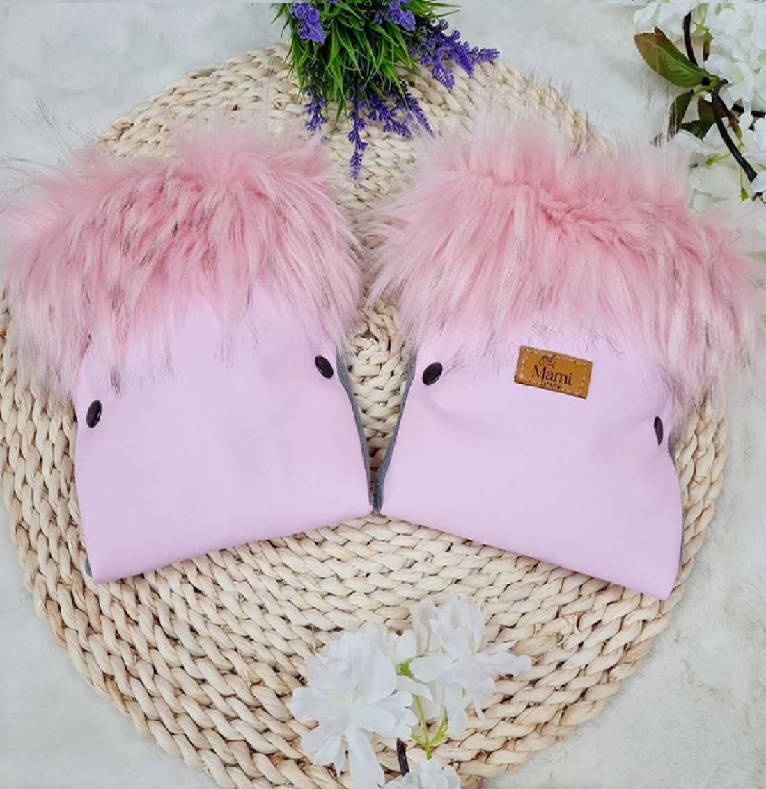 Manoplas INVIERNO - Guantes para el CARRO del bebé con pelo ROSA