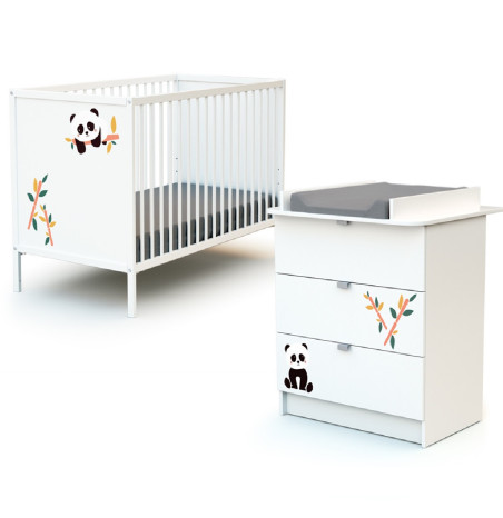 CUNA PANDA  y COMODA CAJONERA Para bebé marca WEBABY 120x60 cm