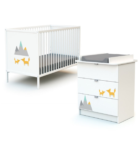 CUNA FOX y COMODA CAJONERA Para bebé marca WEBABY 120x60 cm