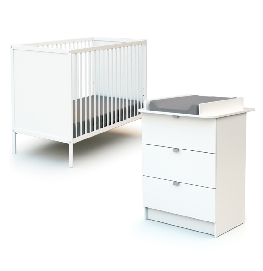 CUNA BLANCA BEBÉ y COMODA CAJONERA Para bebé marca WEBABY 120x60 cm